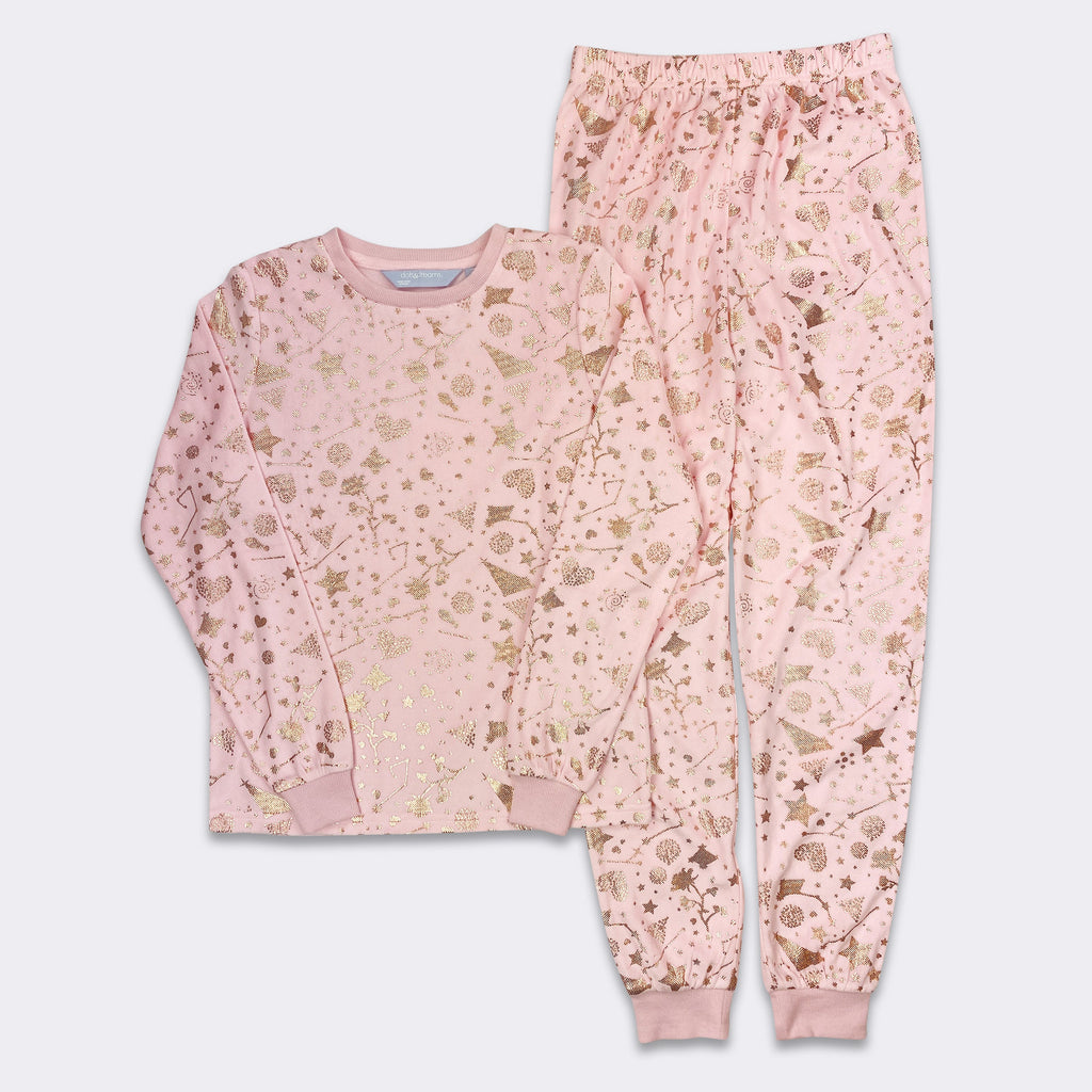 Girls\' 2-PC Pink Dot Peace – Love Set & Print Foil Dreams Star Pajama