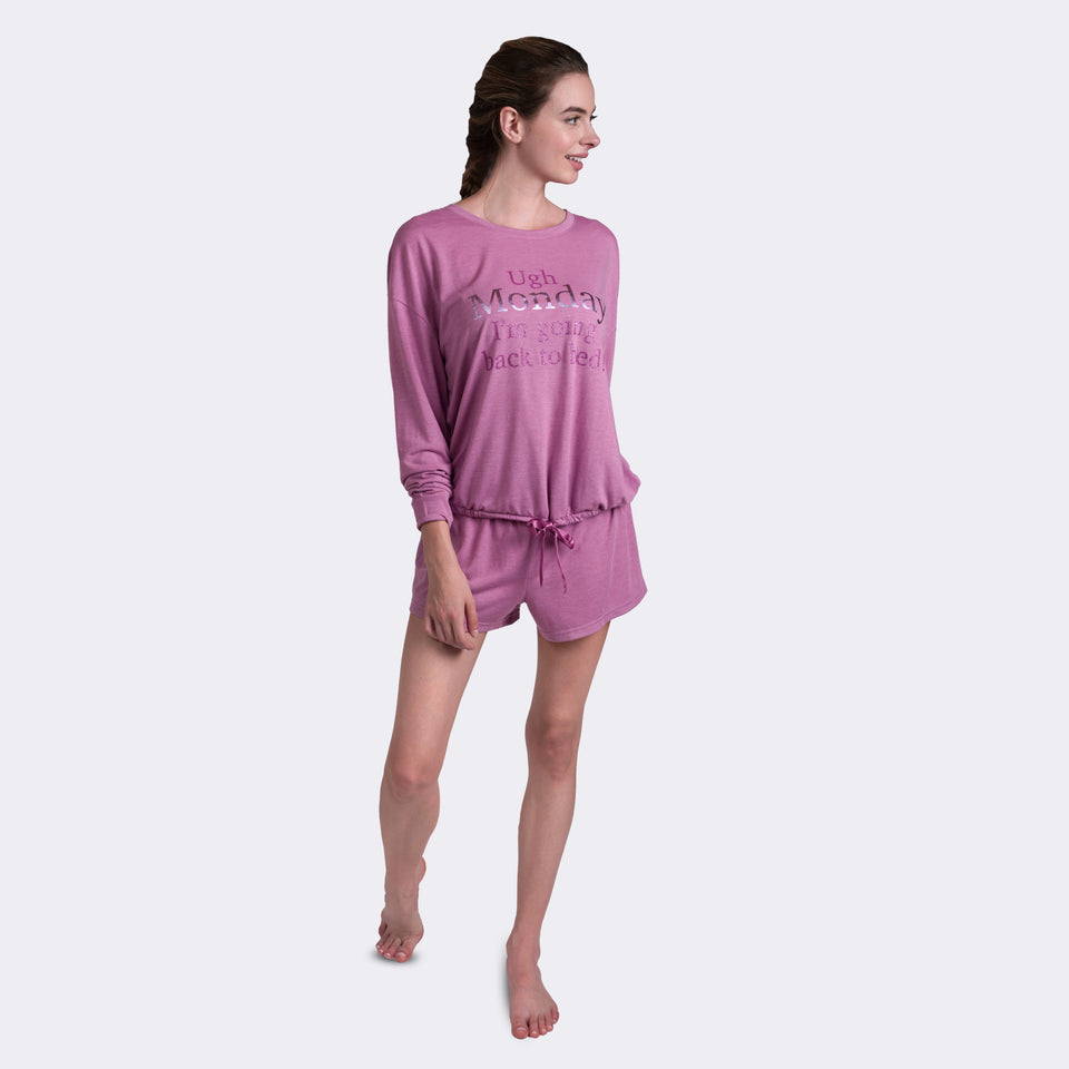 Ladies' 2-PC Pink Long Sleeve Boxer Set