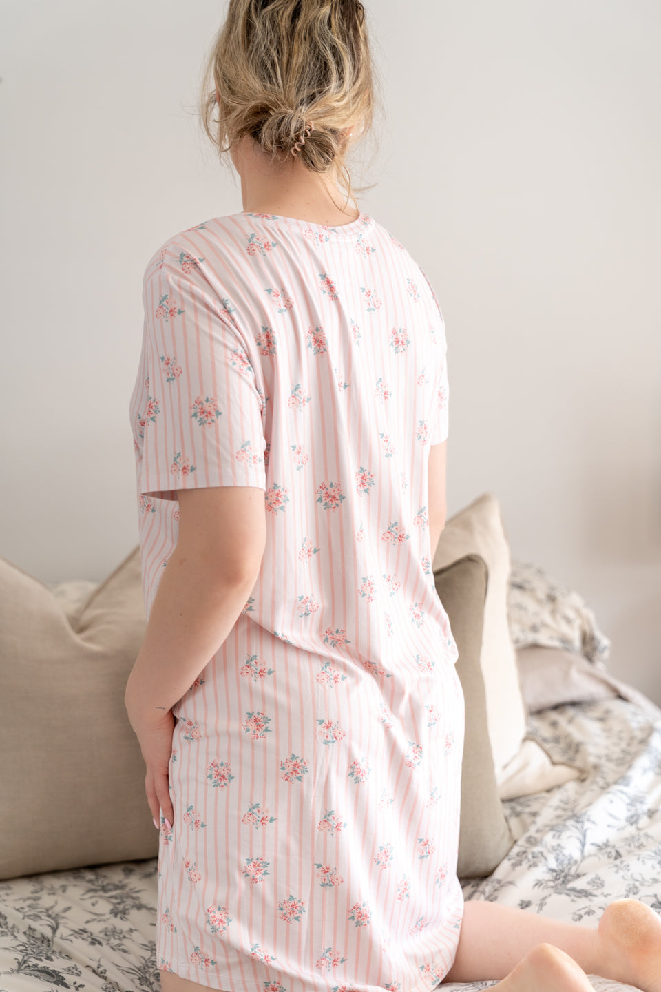 Powder Pink Henley Short Sleeve Sleep Nightshirt