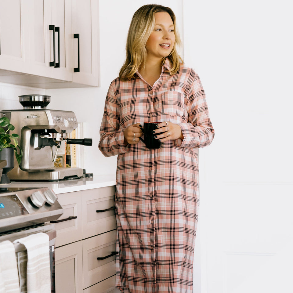 All Over Printed Long Sleeve Notched Collar Nightgown