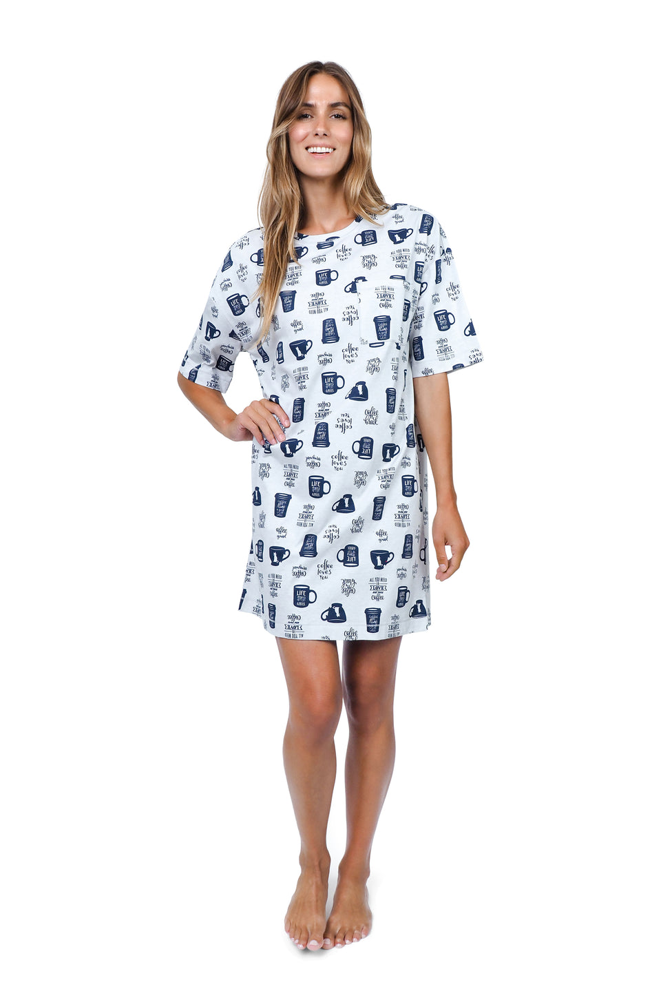 Light Oatmeal Mix Short Sleeve Nightshirt