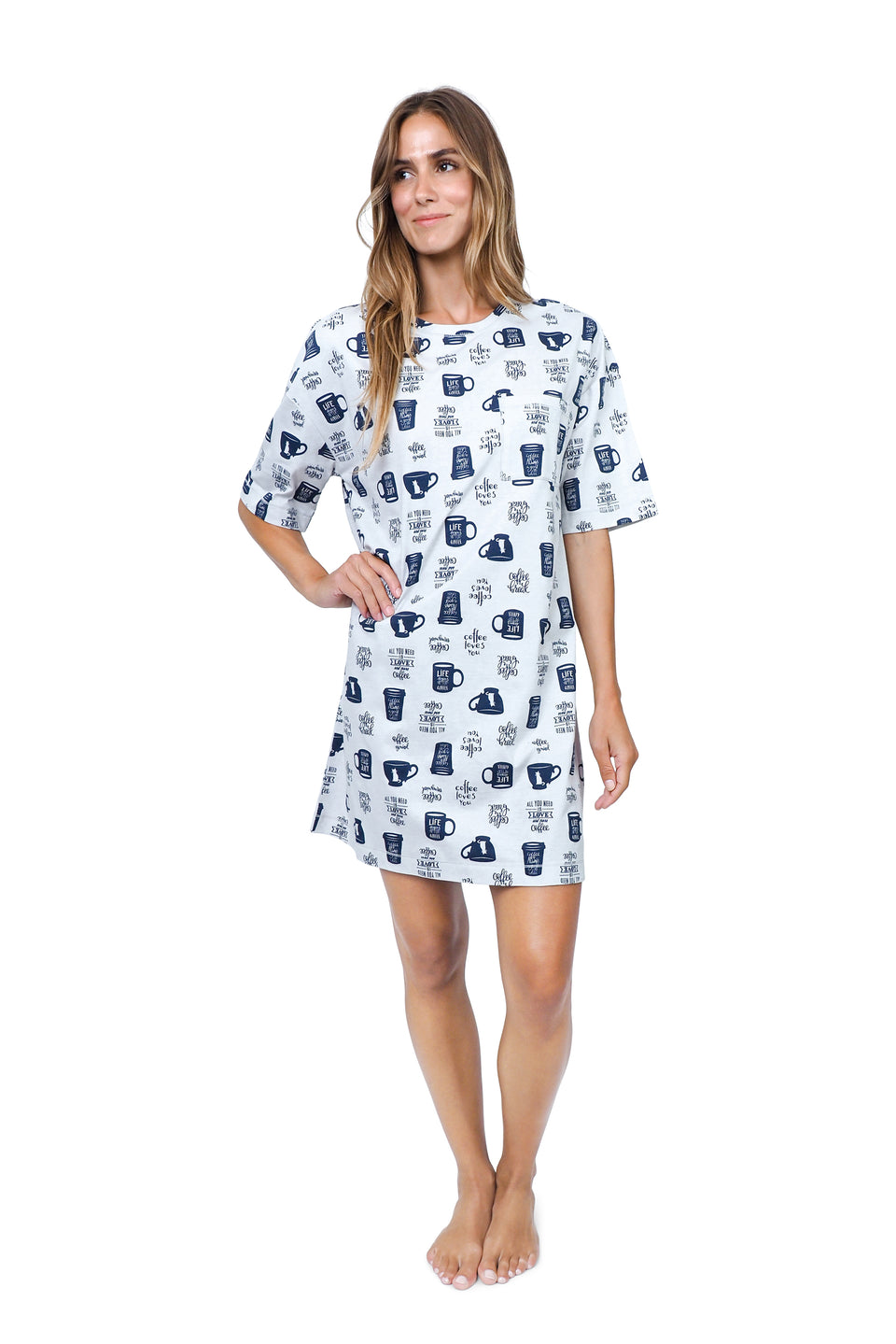 Light Oatmeal Mix Short Sleeve Nightshirt