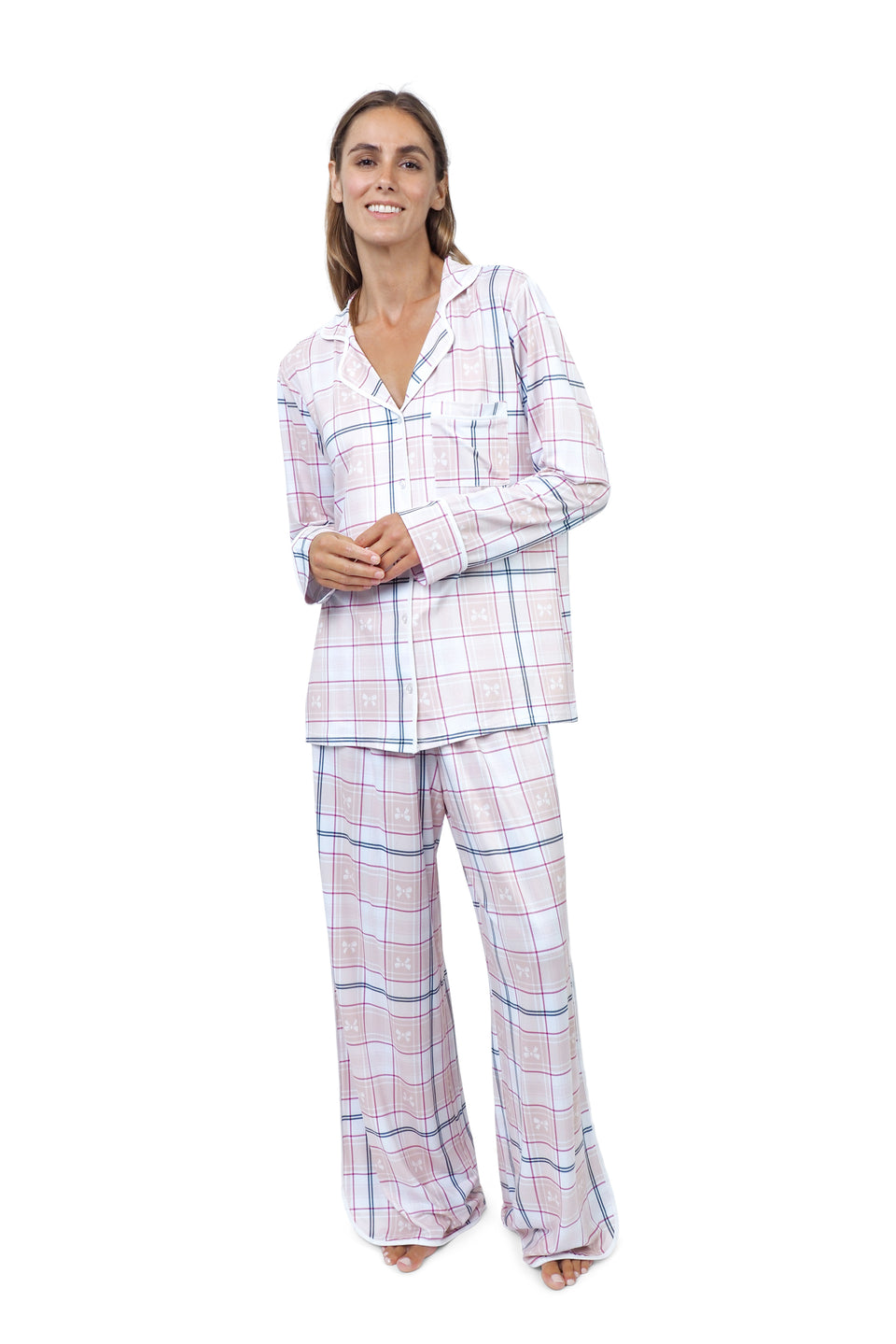 Cloud Dancer Plaid Notched Collar PJ Set