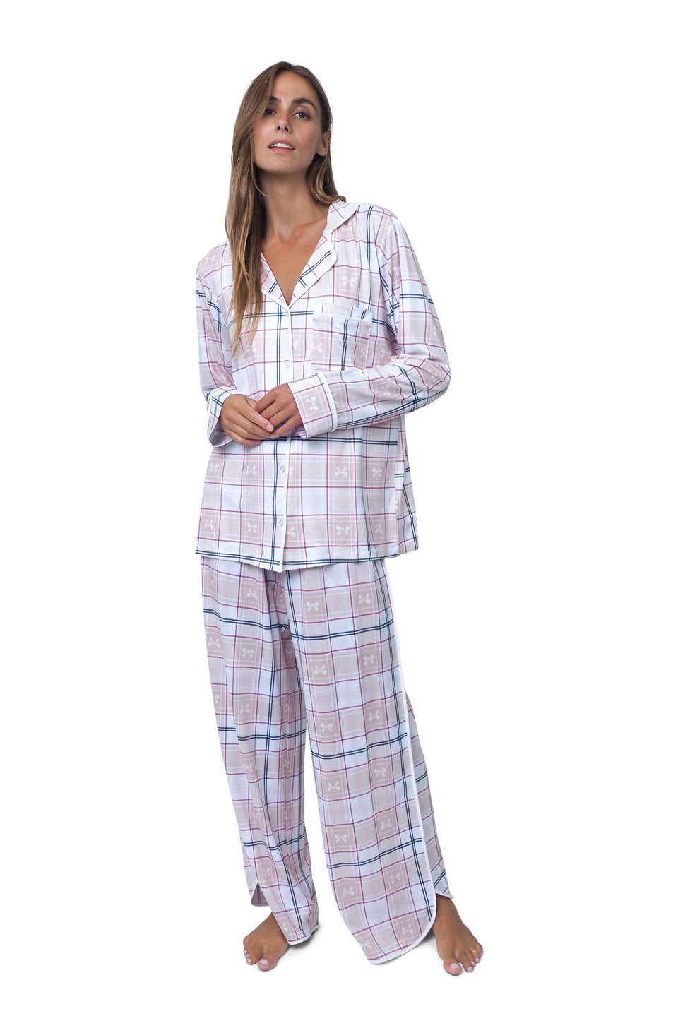 Cloud Dancer Plaid Notched Collar PJ Set