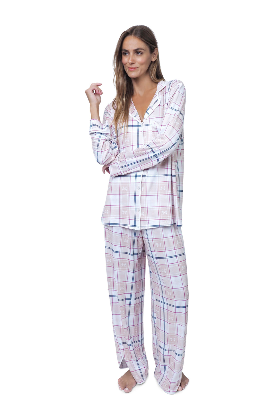 Cloud Dancer Plaid Notched Collar PJ Set
