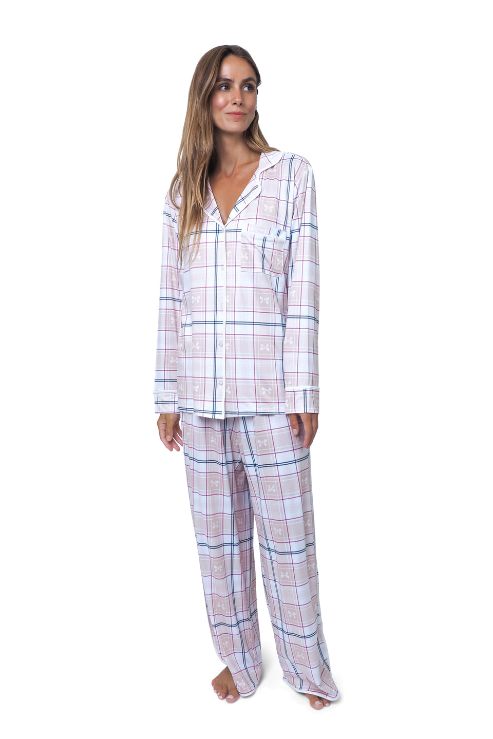 Cloud Dancer Plaid Notched Collar PJ Set