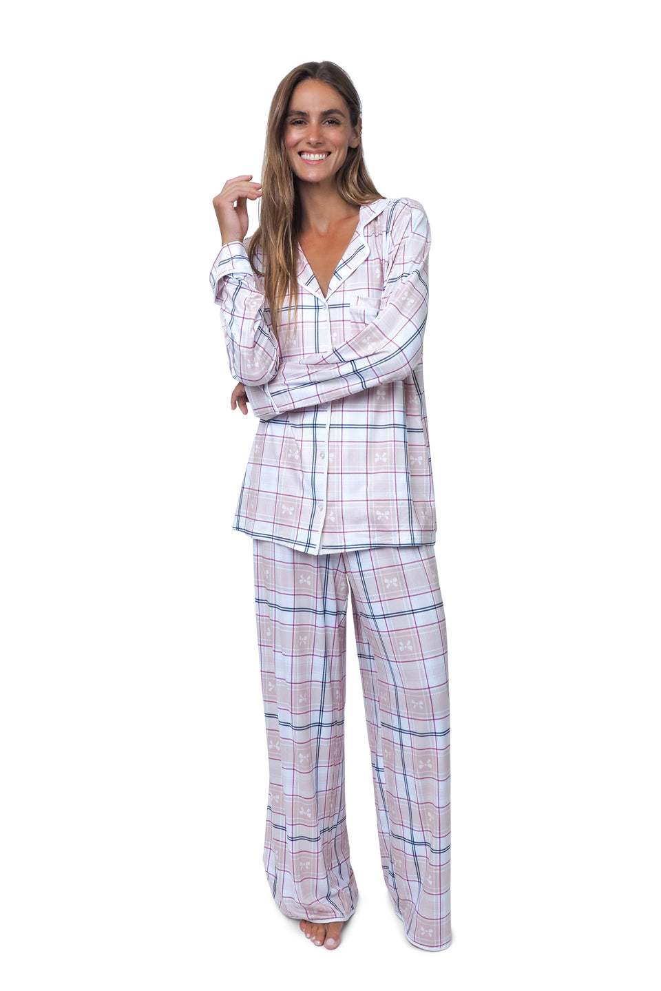 Cloud Dancer Plaid Notched Collar PJ Set