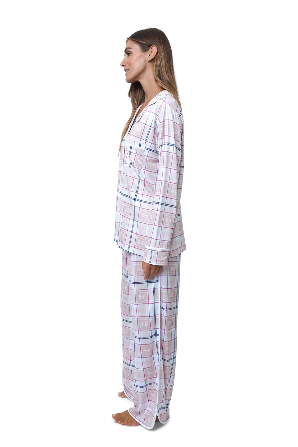 Cloud Dancer Plaid Notched Collar PJ Set