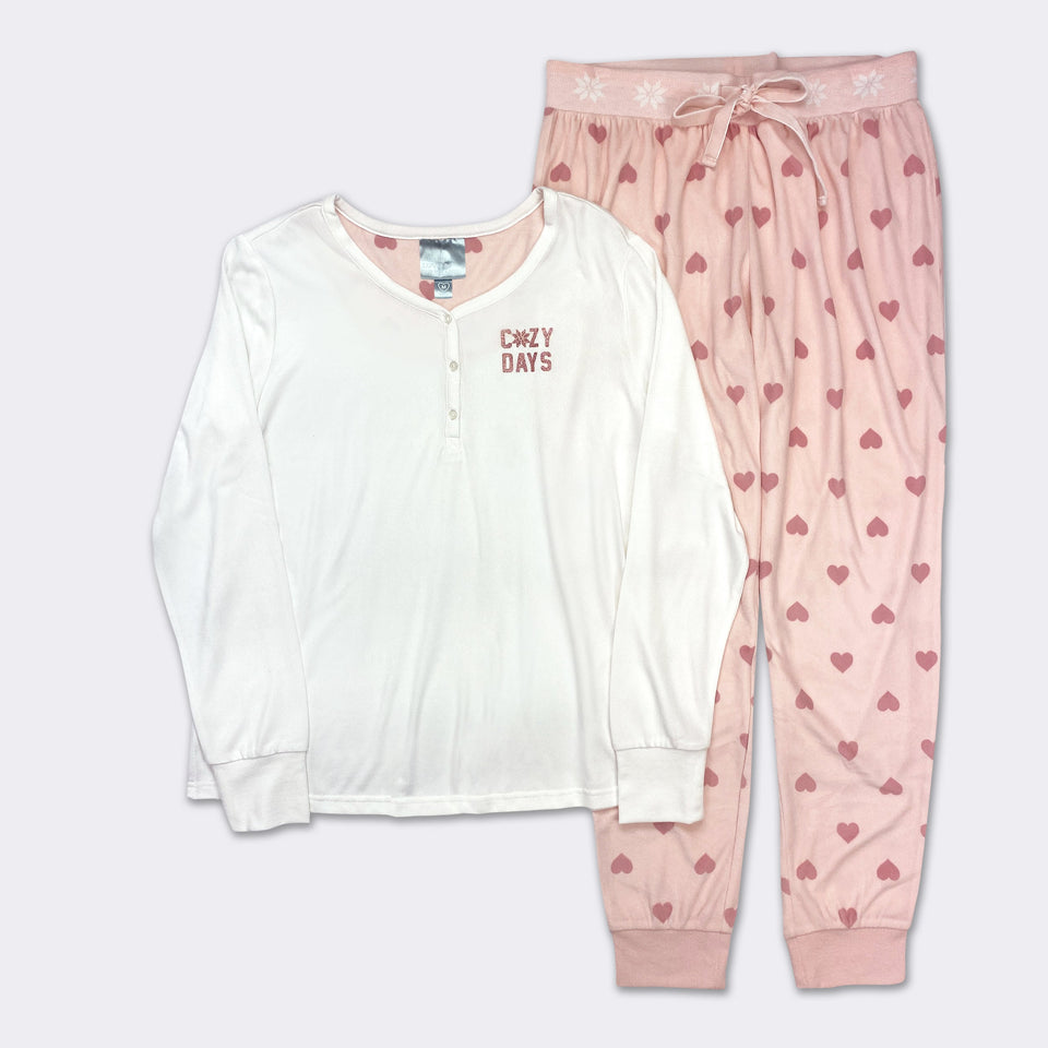 Shady Lady Henley Pajamas In Pink Print