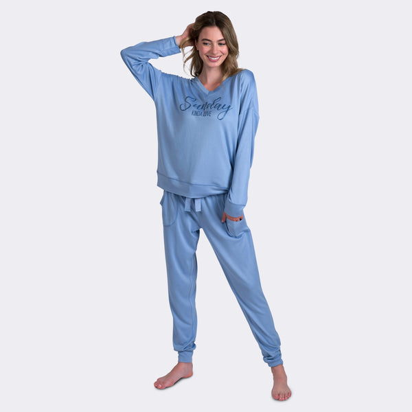 Ladies' 2-PC Blue- Blue Plaid Pajama Set – Peace Love & Dreams