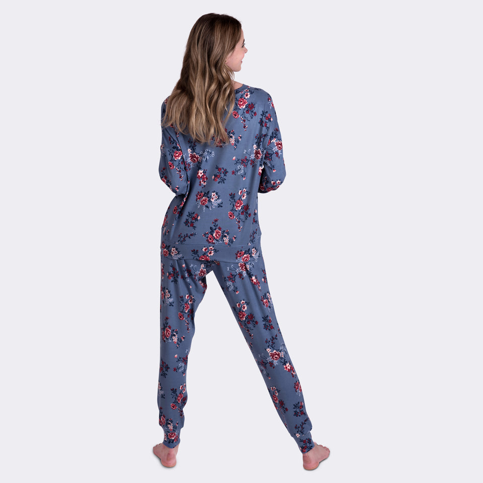 Ladies' 2-PC Blue Floral Super Soft Pajama Set